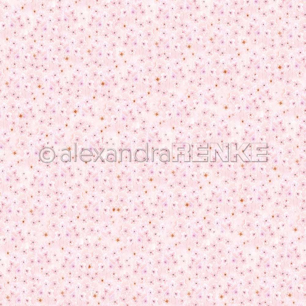 Zartrosa Hintergrund mit einem kleinen, verstreuten rosa und braunen Blumenmuster - dieses Designpapier von Alexandra Renke ist perfekt für charmante Papierprojekte.