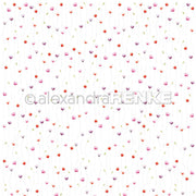 Zarte rote, rosafarbene und lilafarbene feine Mohnblüten mit grünen Stielen verstreuen sich auf einem weißen Hintergrund in diesem eleganten Designpapier von Alexandra Renke - perfekt für Papierprojekte.