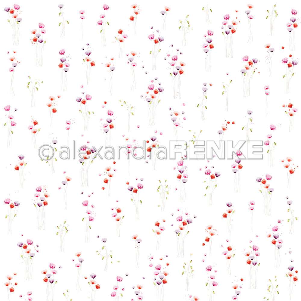Zarte Aquarellblumen in Rosa, Lila und Rot auf weißem Papier - das perfekte Alexandra Renke Designpapier für Bastelarbeiten oder einzigartige Projekte.