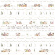 Skurrile Reihen von pastellfarbenen Häusern, Bäumen und Herzen mit deutschen und englischen Wörtern bilden ein bezauberndes Designpapier von Alexandra Renke, das sich dank seines reizvollen Rapportmusters ideal zum Buchbinden oder für Papierprojekte eignet.