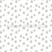 Nahtloses Muster aus kleinen, hellgrünen Häusern mit Bäumen auf Weiß, gleichmäßig verteilt - perfekt für Grußkarten oder Papierprojekte. Von Alexandra Renke.