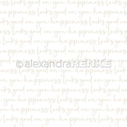Die handgeschriebene Schrift wiederholt "Glück steht dir gut" in sanftem Beige auf weißem Designpapier von Alexandra Renke, um die Kreativität für deine nächsten Papierprojekte zu inspirieren.