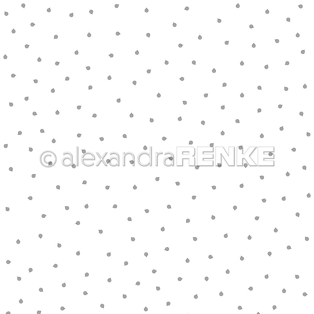 Weißer Hintergrund mit gleichmäßig verteilten kleinen grauen Regentropfenformen - ideal für Papierprojekte oder als elegantes Designpapier in der Ornamentkugeln-Gestöber Diamantgrau Kollektion von Alexandra Renke.