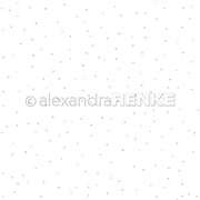 Weißer Hintergrund mit kleinen, verstreuten schwarzen Zahlen und "Alexandra Renke" in der Mitte - perfektes Designpapier für Papierprojekte oder Buchbinderei.