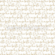 Nahtloses Muster von Alexandra Renke mit den handgeschriebenen deutschen Worten "Wünsche beste" in Braun auf Weiß - ideal für Designpapier oder buchbinderische Projekte wie Grußkarten.