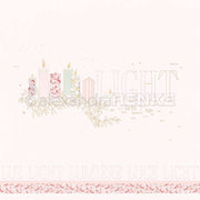 Fünf brennende Zierkerzen mit floralen Motiven und dem Wort LIGHT in vielen Sprachen auf hellem Hintergrund von Alexandra Renke - perfekt für Grußkarten oder kreative Papierprojekte.