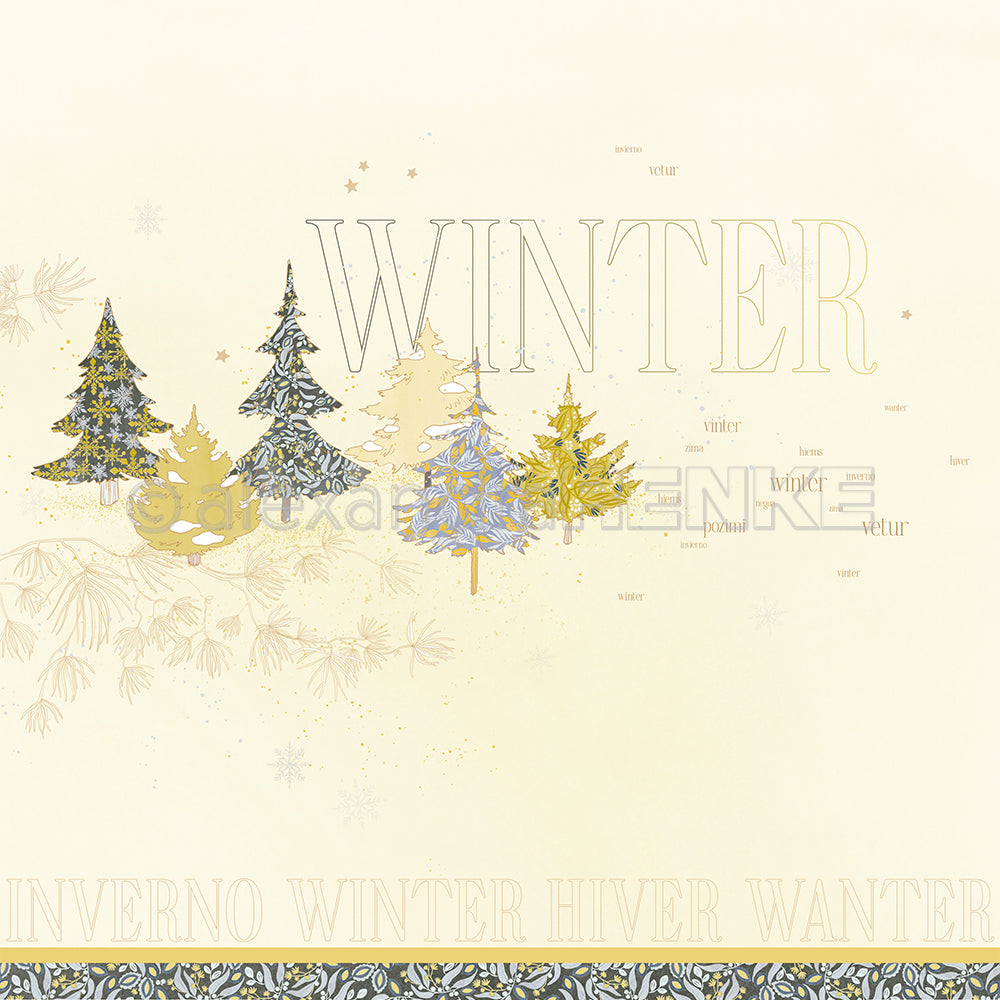 Designpapier 'Typo Gemusterte Tannen Winter'