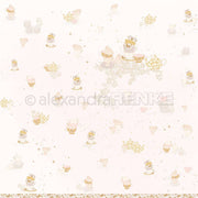 Illustrierte Teetassen, Teekannen und Gebäck mit Goldakzenten auf hellem Hintergrund - ideal als charmantes Designpapier für Grußkarten von Alexandra Renke oder für kreative Papierprojekte.