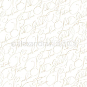 Nahtloses Muster von Alexandra Renke mit eleganter goldener Schreibschrift auf weißem Grund - ideal zum Buchbinden oder für Papierarbeiten.