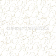 Nahtloses Muster aus eleganten goldenen kursiven Wörtern wie Gloria und Friend auf Weiß, perfekt für Papierprojekte oder als stilvolles Designpapier. Mit Alexandra Renke's Typo Freude International Gold Akzenten für einen luxuriösen Touch.