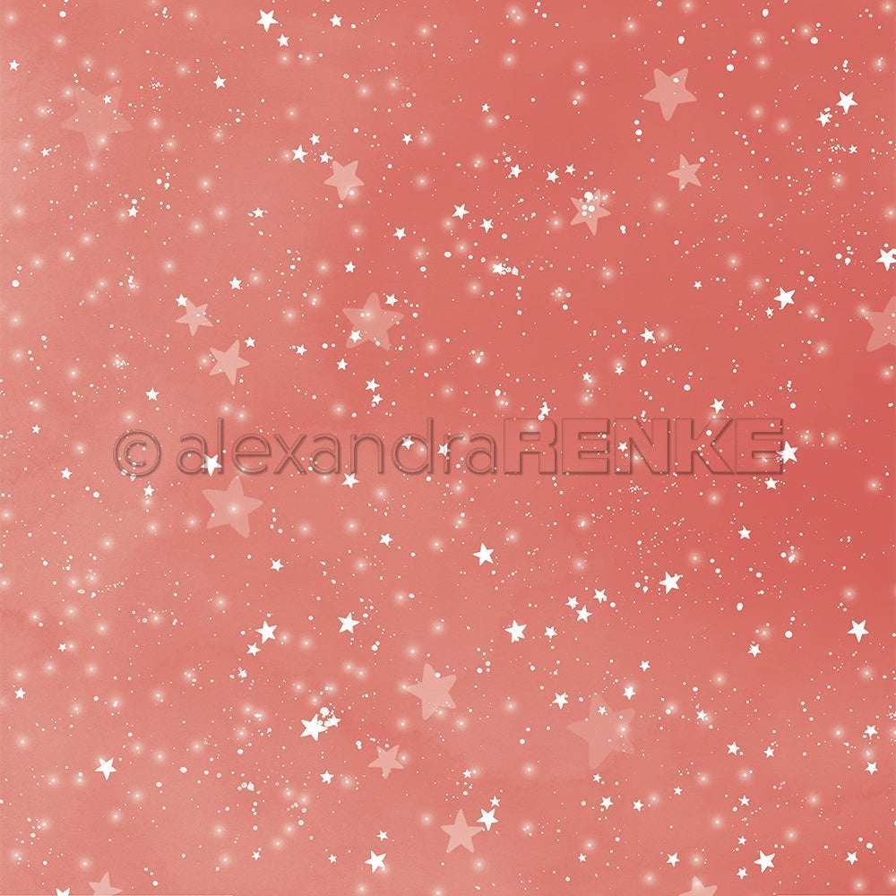 Rosa Hintergrund mit verstreuten weißen Sternen und Glitzern, inspiriert von Alexandra Renke's Designpapier und Aquarell Sternenhimmel, für einen verträumten, magischen Effekt.