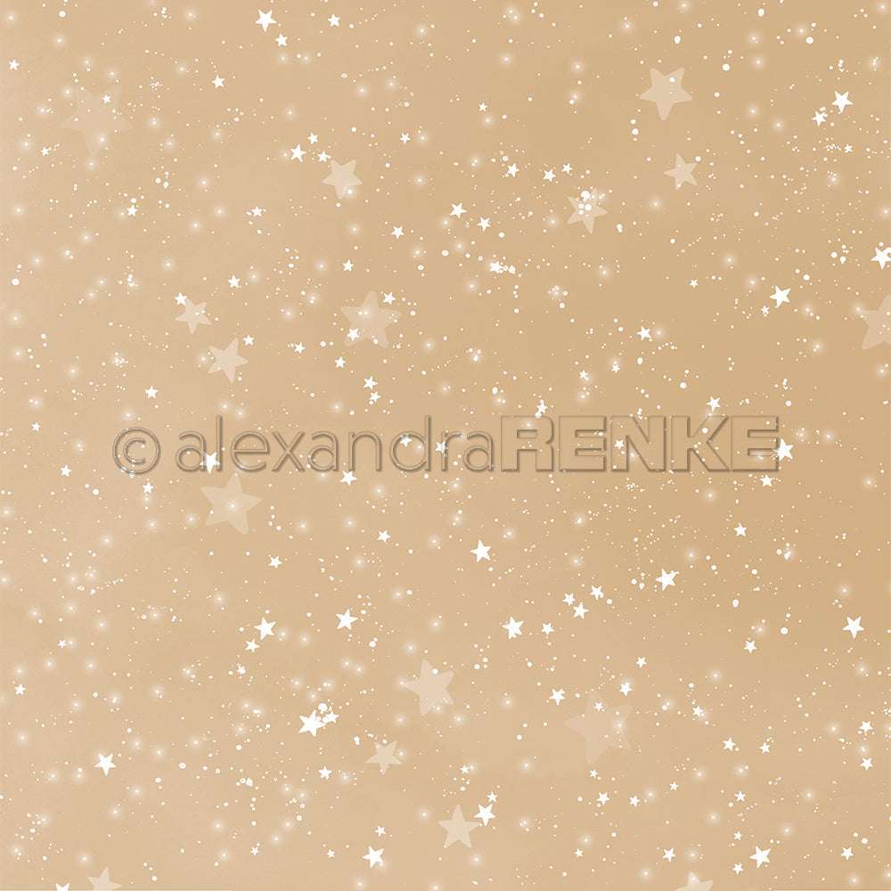 Hellbeiger Hintergrund mit weißen Sternen und Glitzern, der an eine verträumte Nacht erinnert - perfekt als Alexandra Renke Designpapier für Aquarell Sternenhimmel Papierprojekte oder jedes andere kreative Projekt.