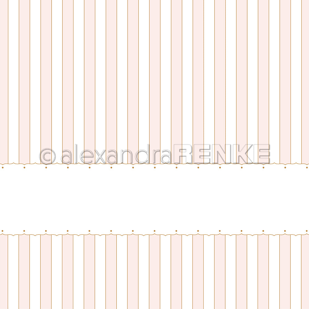 Vertikale zartrosa Streifen mit einem breiten weißen Querstreifen, eingefasst von einer goldenen Pünktchen-Bordüre - perfekt für Papierprojekte oder zur Aufwertung jeder Designpapier-Kollektion von Alexandra Renke.