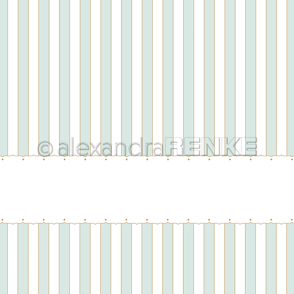 Hellblaue und weiße Längsstreifen mit weißem Querstreifen und Pünktchenbordüre - ein stilvolles Alexandra Renke Designpapier (Pünktchen-Bordüre Mint) für Ihr nächstes Papierprojekt.