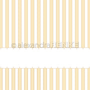 Beige und weiße vertikale Streifen mit einem leeren horizontalen Streifen, perfekt für Papierprojekte. Dieses Alexandra Renke Designpapier hat eine gepunktete Umrandung und beigefarbene Streifen für einen charmanten Touch.
