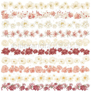 Reihen zarter, handgezeichneter weißer, roter und rosafarbener Blumen auf weißem Hintergrund - perfekt als Designpapier von Alexandra Renke für Papierprojekte oder um Ihren Bastelarbeiten eine Florale Streifen Rot-Rosé Note zu verleihen.