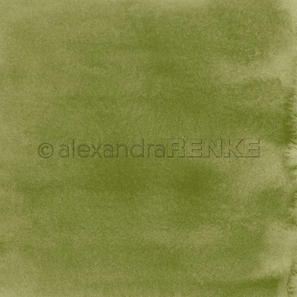 Grüner Aquarell-Hintergrund mit weichen, ungleichmäßigen Farbverläufen und einem zentrierten Wasserzeichentext; ideal für Designpapier oder Papierprojekte von Alexandra Renke.