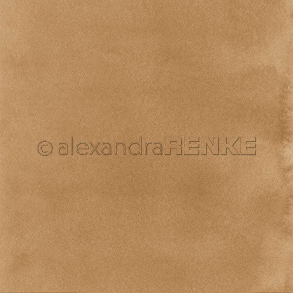 Hellbrauner, strukturierter, quadratischer Hintergrund, perfekt für Designpapier oder buchbinderische Projekte, mit dem Wasserzeichen von Alexandra Renke in der Mitte.