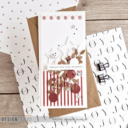 Designpapier 'Rote Bonbon Streifen mit Weihnachtsmann'