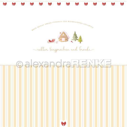 Designpapier 'Beige Streifen Bordüre mit Lebkuchen Landschaft'