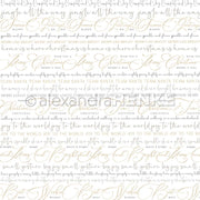 Weißer Hintergrund mit festlichen Worten und Sprüchen in goldener, grauer und hellbrauner Schrift und druckfertigem Designpapier von Alexandra Renke für Buchbinderei- oder Papierprojekte.