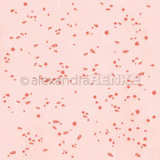 Zartes, hellrosafarbenes Designpapier von Alexandra Renke mit verstreuten kleinen roten Blütenblättern und Blüten - ideal für Buchbinderei oder Papierprojekte.