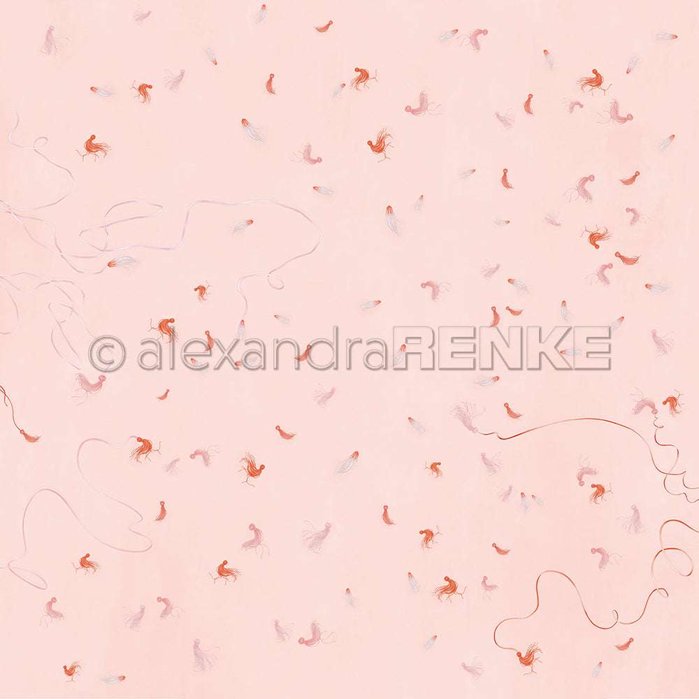 Hellrosa Hintergrund mit kleinen roten und weißen Goldfischen sowie Wellenlinien - dieses Designpapier von Alexandra Renke eignet sich perfekt für Papierprojekte oder zum Basteln von einzigartigen Grußkarten.