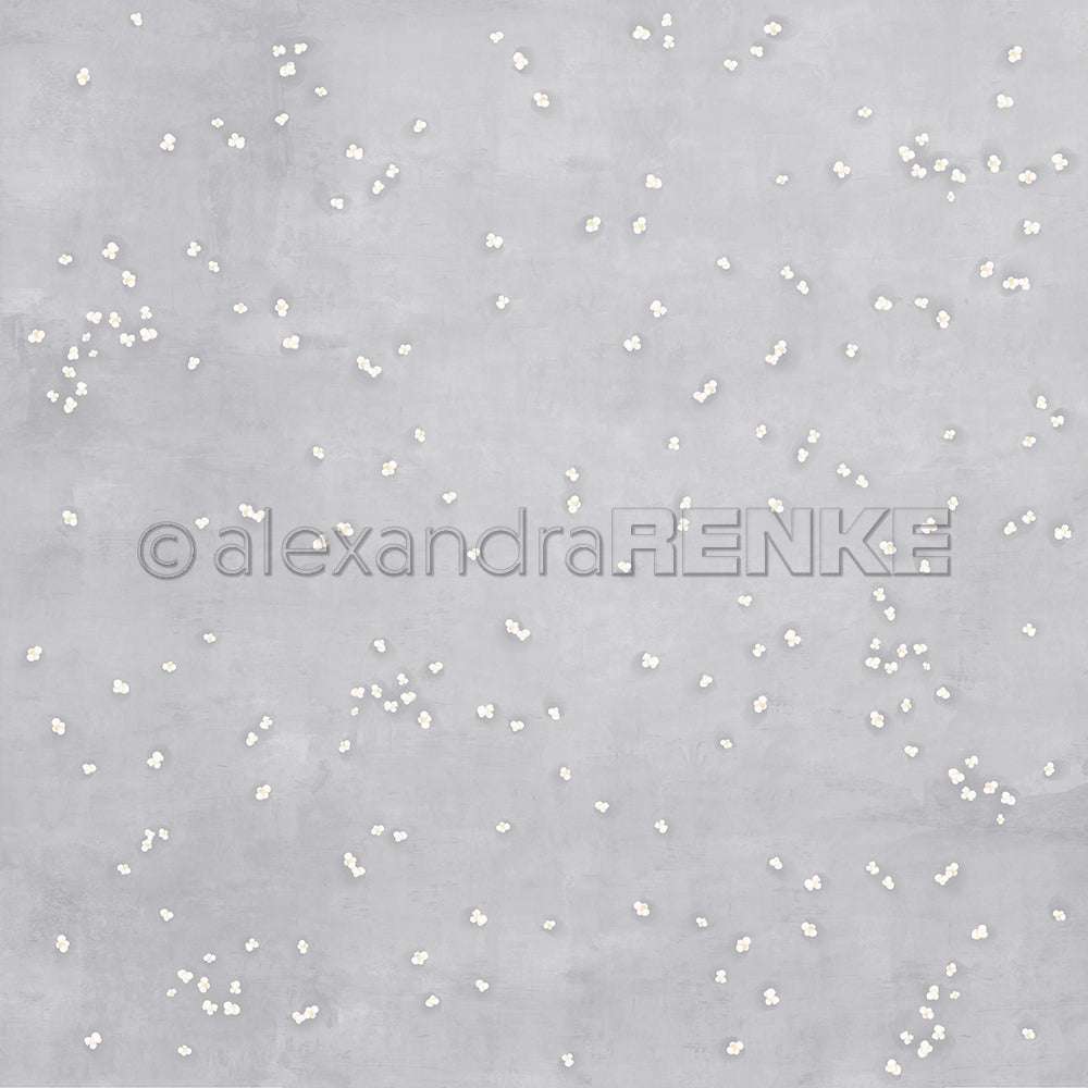 Hellgrauer strukturierter Hintergrund mit verstreuten weißen Punkten wie Schneeflocken - ideal für Buchbinderei oder Designpapier in Ihren Papierprojekten von Alexandra Renke.
