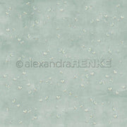 Hellblauer Hintergrund mit verstreuten kleinen weißen Blumen und einem leichten Struktureffekt - perfektes Alexandra Renke Designpapier für Grußkarten oder Buchbinderei-Projekte.