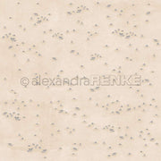 Beigefarbener Hintergrund mit kleinen grauen und blauen Kaffeebohnen; Alexandra Renke-Wasserzeichen in der Mitte. Perfektes Designpapier für die Buchbinderei oder kreative Papierprojekte.