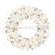 Der neutral gefärbte, gesprenkelte Eierkranz von Alexandra Renke, kreisförmig auf weißem Untergrund angeordnet - ideal für Papierprojekte oder zur Verschönerung Ihrer Buchbinderei-Kreationen.