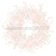 Zarter pastellrosa und beiger Blumenkranz mit leichten Zweigen von Alexandra Renke auf Weiß - ideal für Grußkarten oder als elegantes Designpapier in Ihren Papierprojekten.