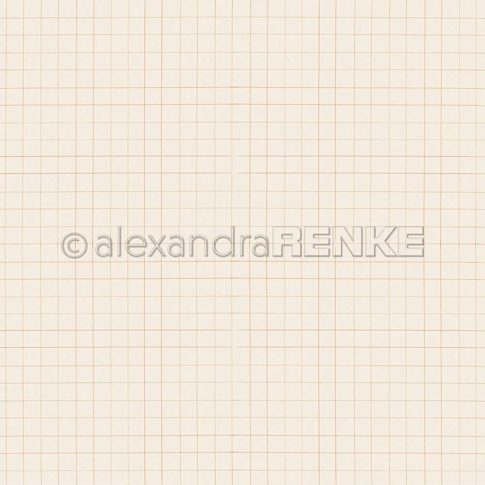 Beigefarbener Hintergrund mit hellbraunem Gittermuster und dezentem Wasserzeichen von Alexandra Renke - perfekt für Designpapierprojekte oder Kreationen zum Thema Bleistiftkaro Gold.
