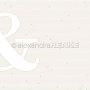 Großes weißes kaufmännisches Und auf beige gestreiftem Hintergrund mit kleinen Punkten und Wasserzeichen, perfekt für Designpapier oder Grußkarten in Buchbinderei Projekten. Marke: Alexandra Renke.