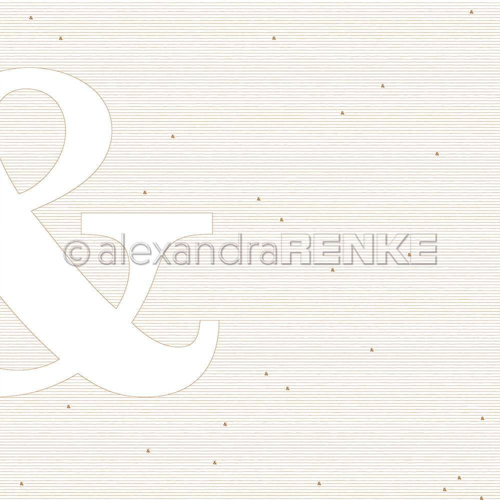 Großes weißes kaufmännisches Und auf beige gestreiftem Hintergrund mit kleinen Punkten und Wasserzeichen, perfekt für Designpapier oder Grußkarten in Buchbinderei Projekten. Marke: Alexandra Renke.