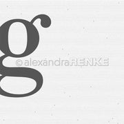 Ein großes, fettes, kleingeschriebenes g auf einem linierten weißen Hintergrund mit kleinen Punkten und einem schwachen Wasserzeichen - ideal als einzigartiges Designpapier für Ihr nächstes Buchbinderei-Projekt. Von Alexandra Renke.