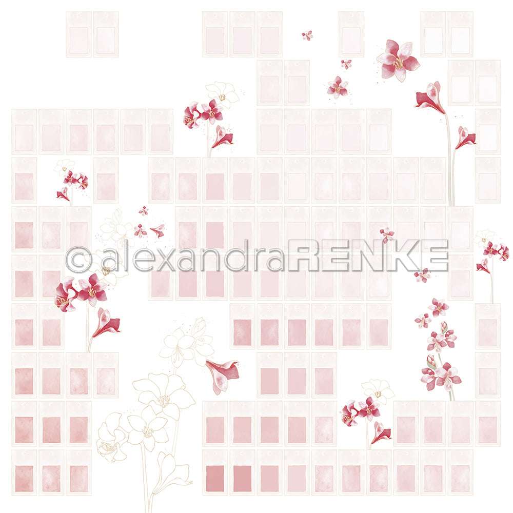 Ein zartrosa Raster mit zarten rosa Blüten auf weißem Hintergrund von Alexandra Renke, perfekt für kreative Papierprojekte oder als charmantes Designpapier.
