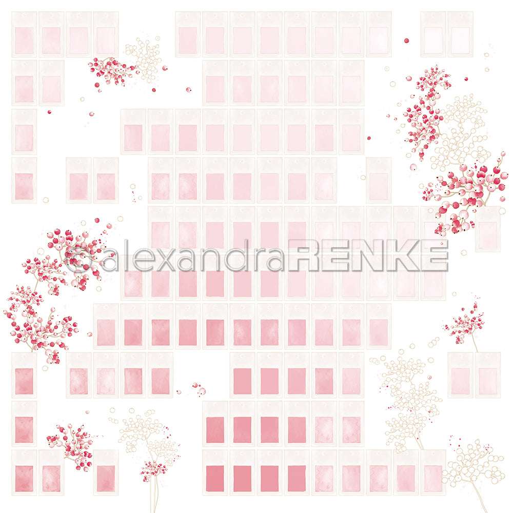Rosa Aquarell-Rechtecke mit zarten rosa und weißen Blumenbüscheln auf weißem Hintergrund - perfektes Designpapier von Alexandra Renke für Papierprojekte oder zur Ergänzung Ihrer Farbkarten Beerenzweig-Kollektionen.