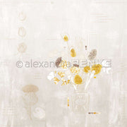 Strichzeichnungen von getrockneten Blumen in einem Glas mit gelben und beigen Akzenten auf einem strukturierten Hintergrund - ideal für Designpapier oder Papierprojekte wie Grußkarten von Alexandra Renke.