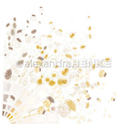 Zarte goldene und beigefarbene Pflanzen fächern sich von links unten auf Weiß auf und erinnern an kreative Blütenpracht - perfekt für Designpapier oder Farbkarten Gelb & Ocker von Alexandra Renke.
