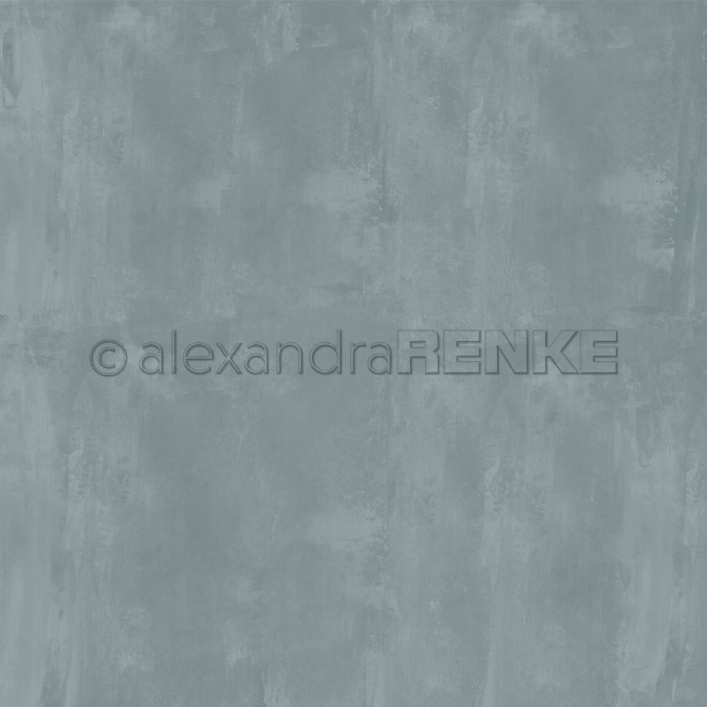 Texturierter, blaugrauer, gemalter Hintergrund mit dezentem, gesprenkeltem Muster, ideal für Buchbinderei- oder Papierprojekte. Mit Wasserzeichentext "Alexandra Renke.