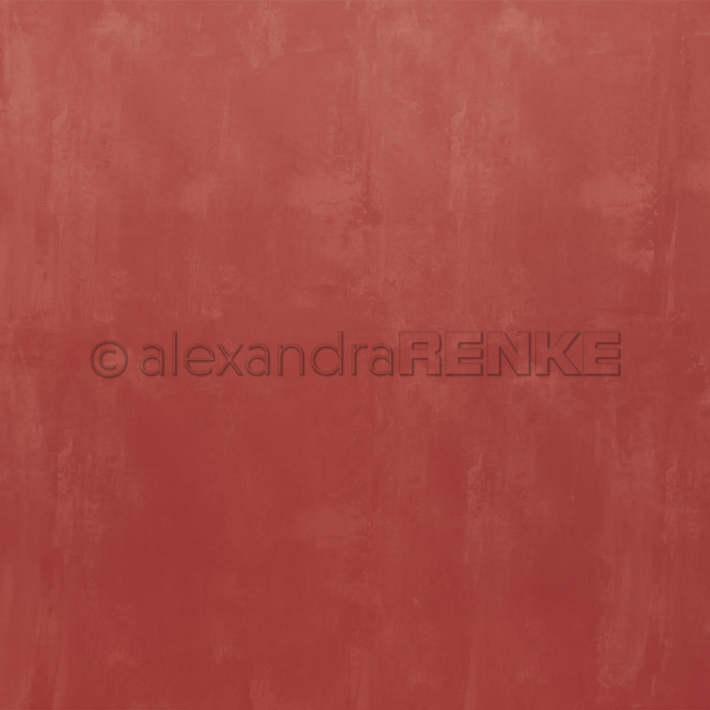 Ein strukturierter roter Hintergrund mit subtilen Farbnuancen und einem Wasserzeichen von Alexandra Renke - ideal für Papierprojekte, Designerpapiere oder einzigartige buchbinderische Kreationen.