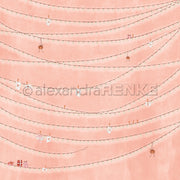 Lichterketten mit kleinen hängenden Geschenken, Briefumschlägen und festlichen Weihnachts Figurinen von Alexandra Renke auf einem rosa strukturierten Hintergrund - perfekt für kreative Papierprojekte.