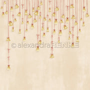 Kleine goldene Glöckchen an roten Schnüren mit Schleifen bilden eine festliche Umrandung auf beigefarbenem Grund - ideal von Alexandra Renke für Papierprojekte oder Designpapier Weihnachten, um einzigartige Grußkarten für die Weihnachtszeit zu gestalten.