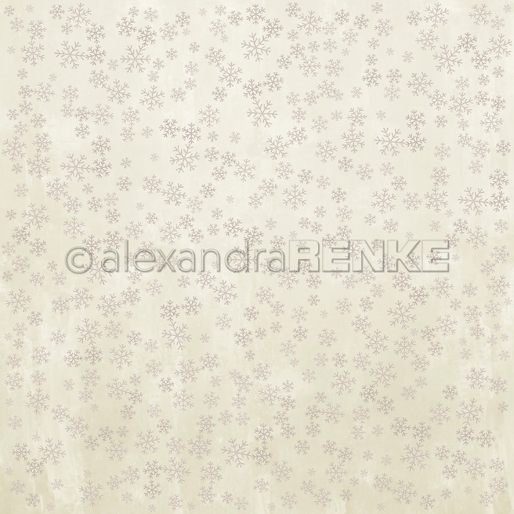 Hellbeiger Hintergrund mit zarten grauen Schneeflocken - ideal als Designpapier Basteln oder Papier für Grußkarten, im Stil von Alexandra Renke's Designpapier Schneeflockenzauber Blassgrün.