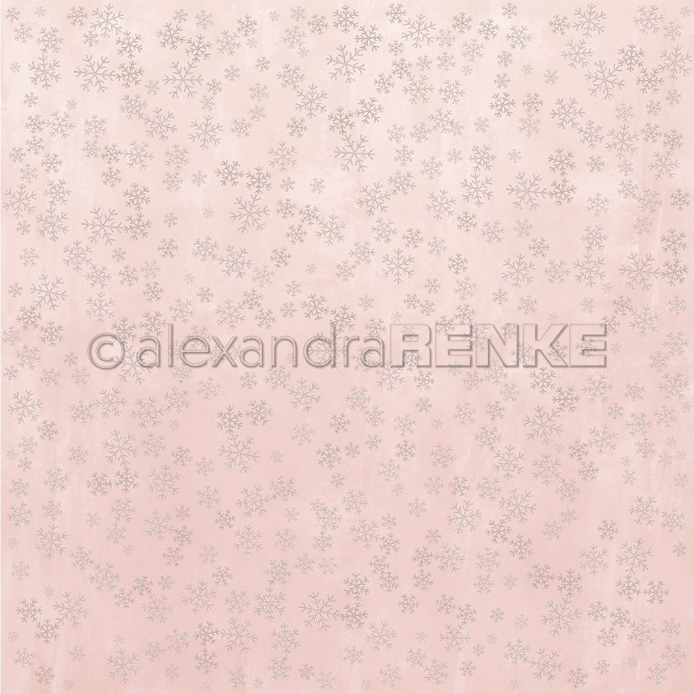 Zartrosa Hintergrund mit kleinen grauen Schneeflocken - ideal als Designpapier Schneeflockenzauber Quarzrosé von Alexandra Renke zum Buchbinden oder für kreative Grußkarten.