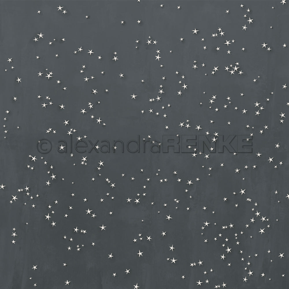 Weiße Sterne auf dunkelgrauem Sternenzauber Mitternachtsblau von Alexandra Renke erinnern an einen Nachthimmel - das perfekte Designpapier für zauberhafte Bastelprojekte.