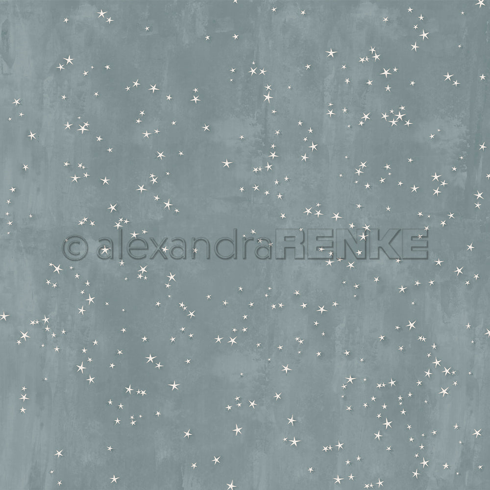 Hellgrau-blauer Hintergrund mit verstreuten kleinen weißen Sternen, inspiriert von Alexandra Renke's Designpapier Sternenzauber Sturmpetrol - ideal für Papierprojekte oder um der Buchbinderei einen magischen Touch zu verleihen.