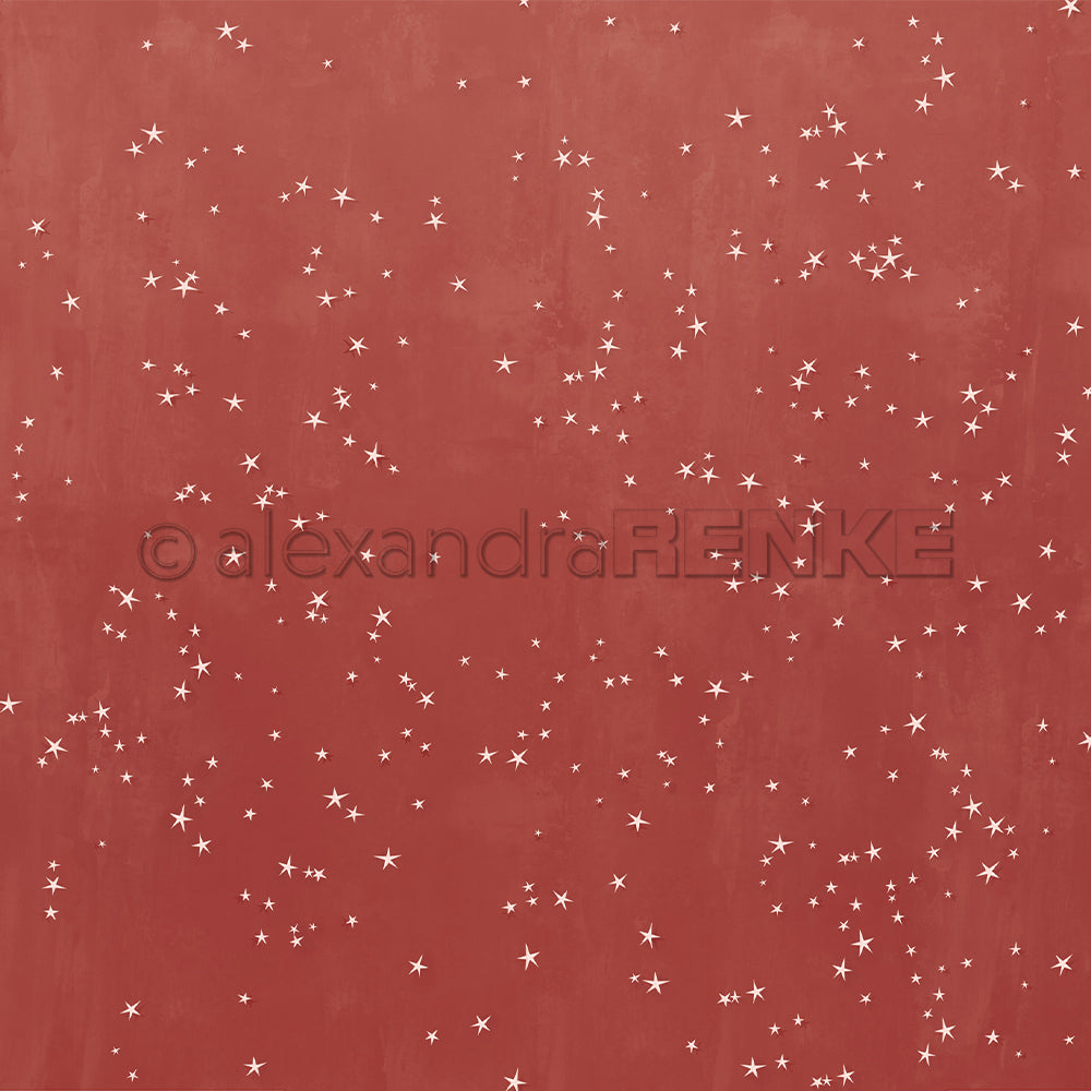 Roter Hintergrund mit verstreuten kleinen weißen Sternen in verschiedenen Größen, ähnlich dem Sternenzauber Bordeauxrot von Alexandra Renke - ideal für Papierprojekte oder um Ihren buchbinderischen Kreationen einen magischen Touch zu verleihen.