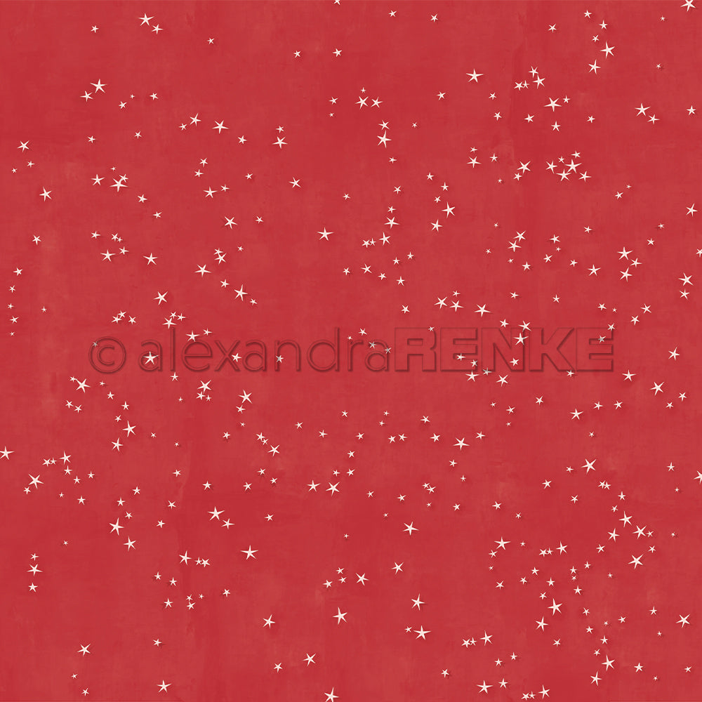 Roter Hintergrund mit verstreuten kleinen weißen Sternen - dieses Alexandra Renke Designpapier bringt Sternenzauber Karmesinrot-Flair in all Ihre Papierprojekte.